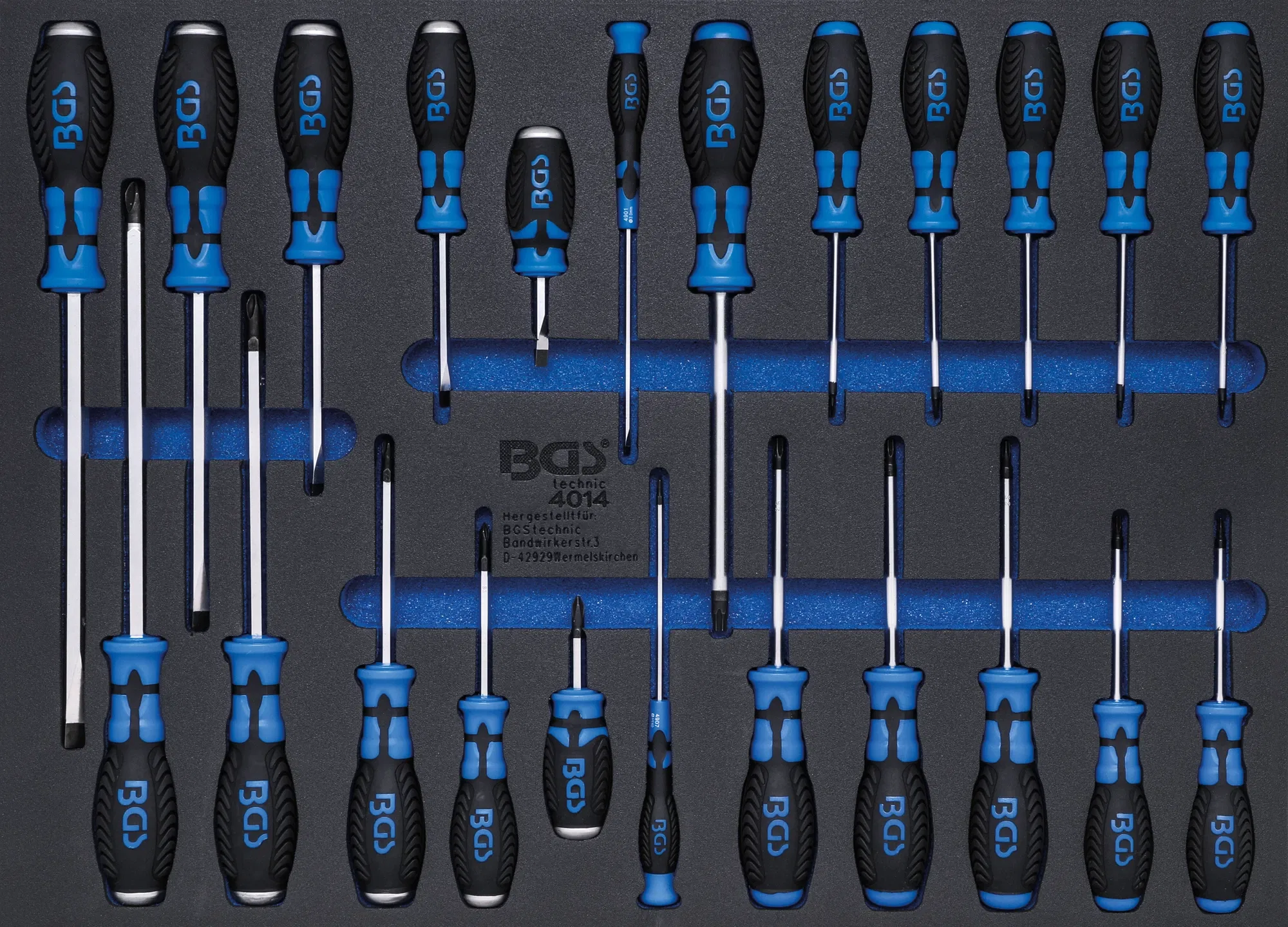 BGS Technic 9-4014 csavarhúzó készlet, 3/3 habtálcás, 23 részes termék fő termékképe