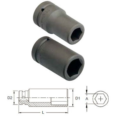 Genius Tools 849538 1"-os 6 lapú gépi dugókulcs fej, hosszított kivitel, 38 mm termék fő termékképe